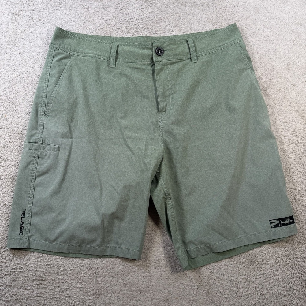 Pelagic Shorts Mens 36 Green Deep Sea Hybrid Fishing Stretch Swim Performance